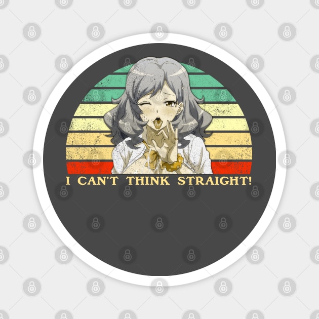 I Can't Think Straight - Lesbian Anime Pun - Retro Sunset Magnet by clvndesign